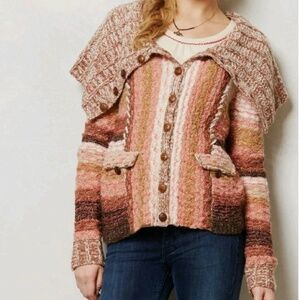 Anthro Sleeping on Snow Ouray Wool Blend Knit Cowl Neck Button Cardigan Size S